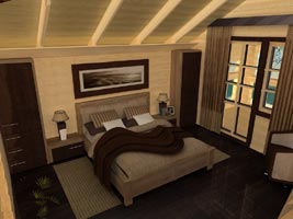 Спальня для гостей в деревянном загородном доме