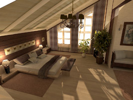 Спальня в деревянном загородном доме