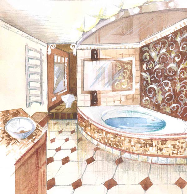 Эскиз ванной с мозаикой